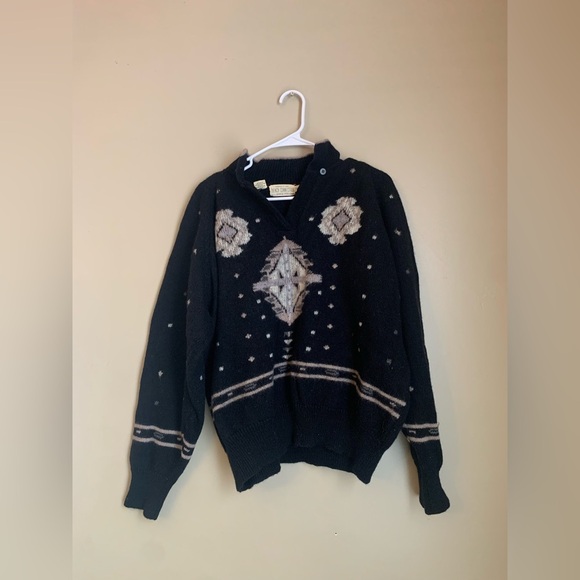 Vintage 70’s French Connection 100% Pure Wool Sweater Gray Black big - Picture 1 of 8